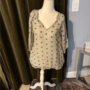 Elegant Beige and Blue Patterned Blouse